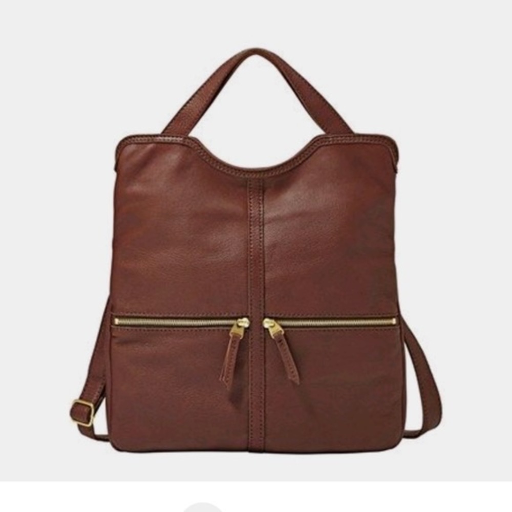 Fossil Erin Foldover Leather Tote Crossbody Bag